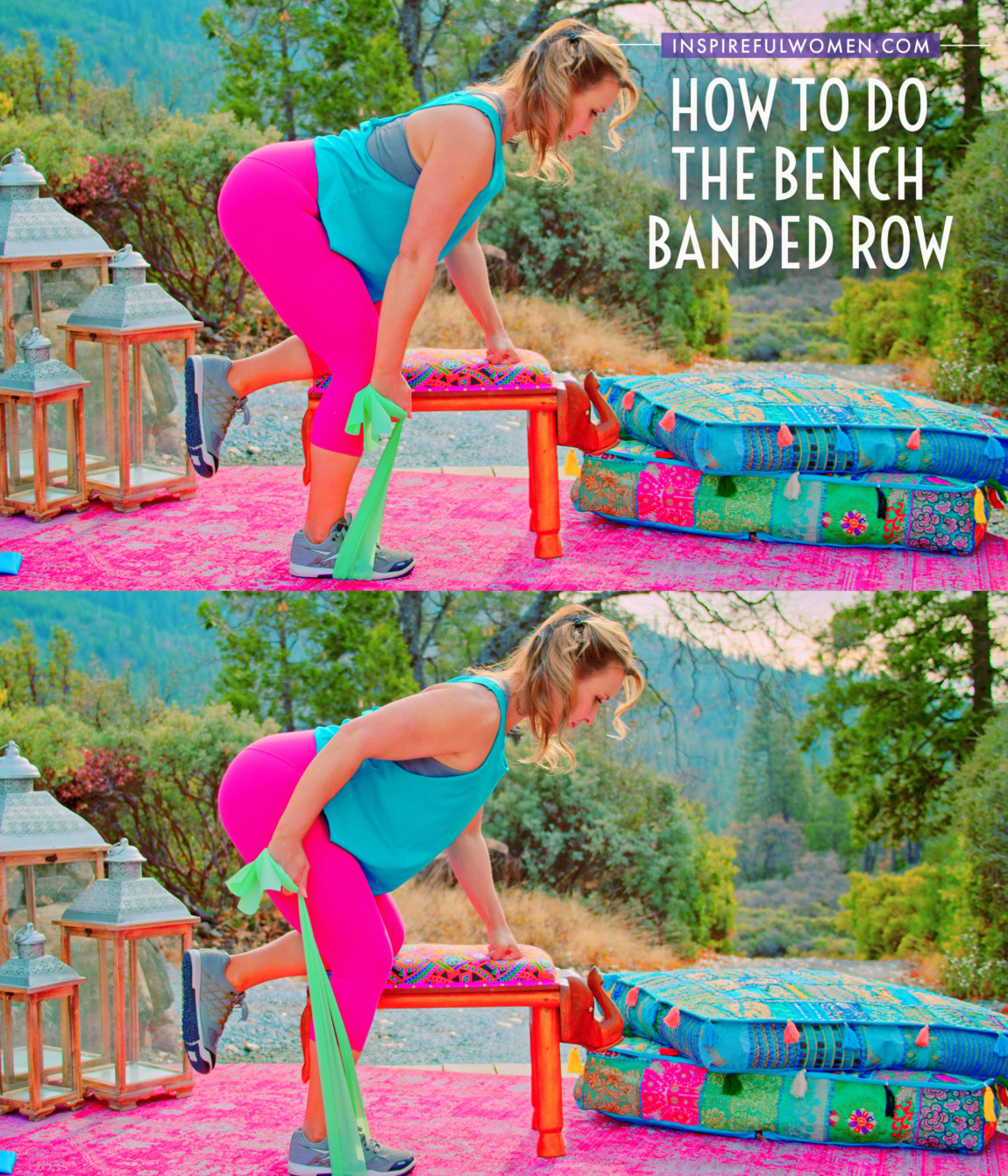 how-to-lat-resistance-band-bent-over-row-with-bench-workout-tutorial-at-home-women-40-plus