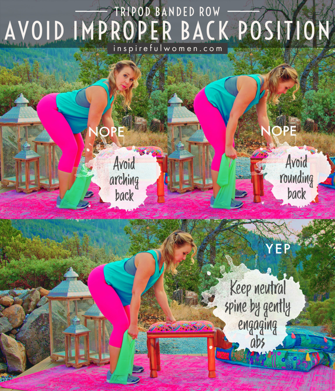 avoid-improper-back-position-keep-neutral-spine-lat-tripod-resistance-band-row-common-mistakes