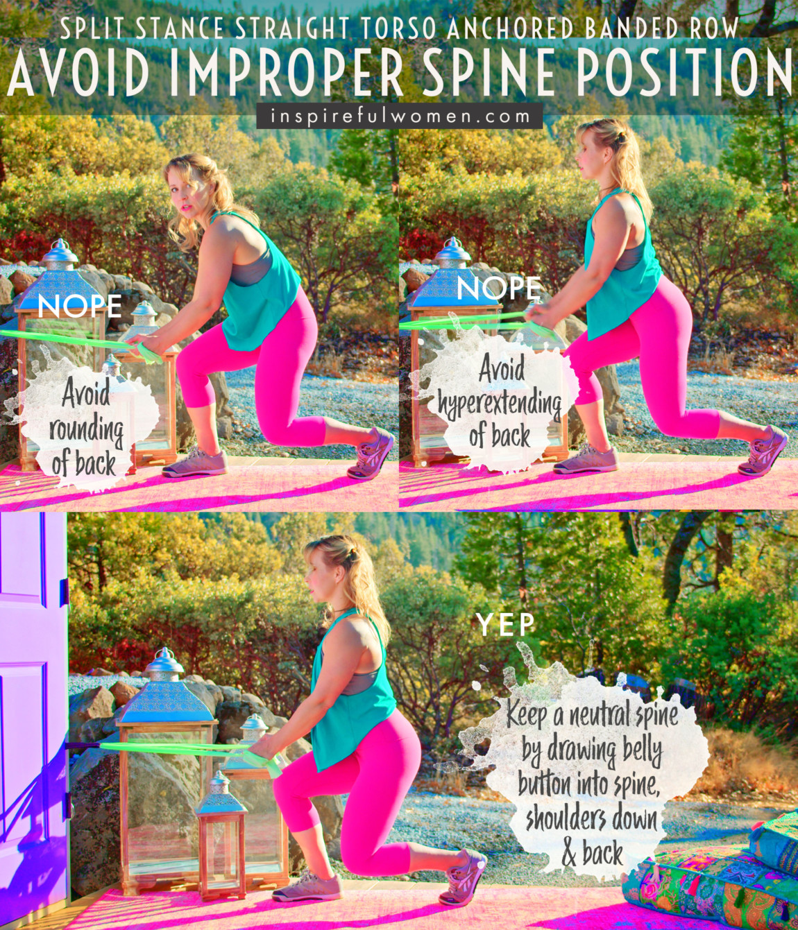 avoid-improper-spine-position-lunge-stance-upright-torso-resistance-band-row-proper-form