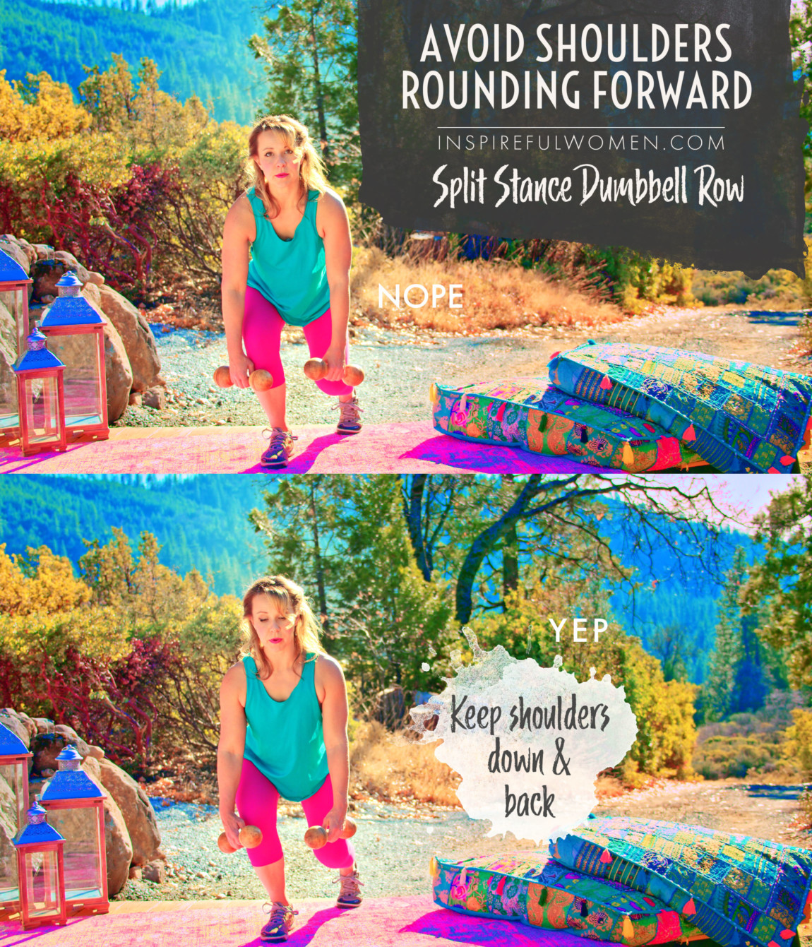 avoid-shoulders-rounding-forward-split-stance-dumbbell-row-lattissimus dorsi-exercise-proper-form