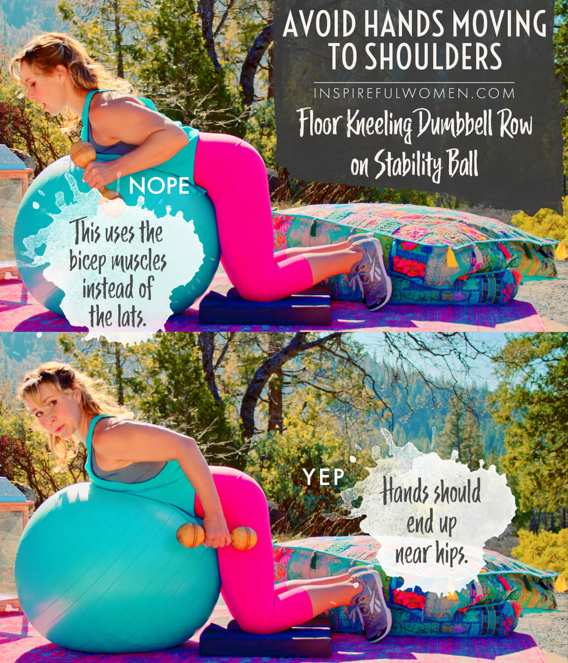 avoid-hands-moving-to-shoulders-floor-kneeling-dumbbell-row-stability-ball-common-mistakes