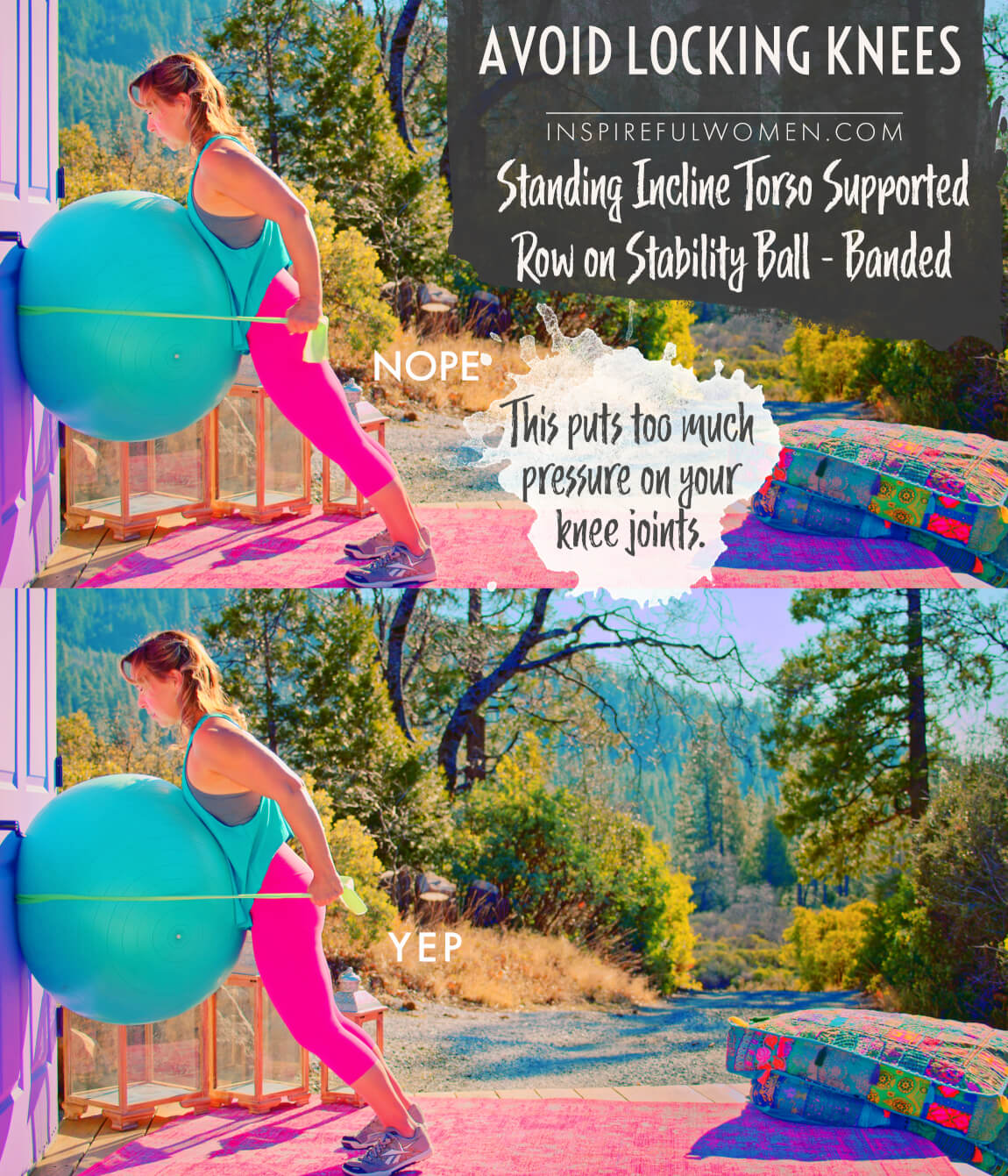 avoid-locking-knees-standing-incline-torso-supported-row-stability-ball-banded-proper-form