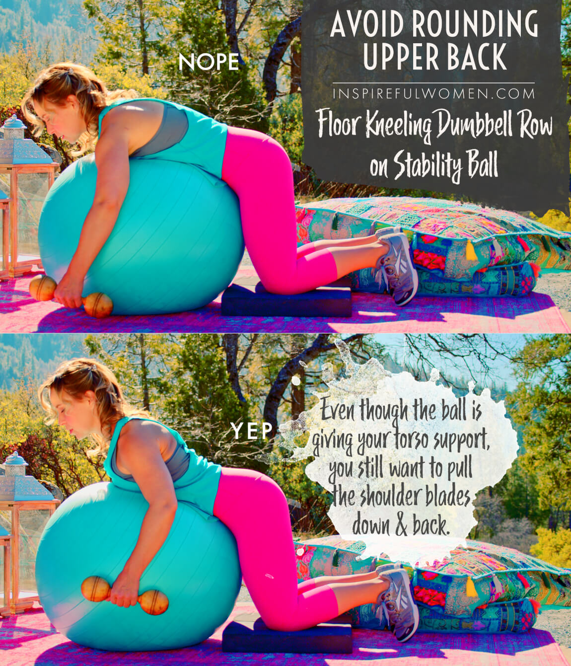 avoid-rounding-upper-back-kneeling-floor-dumbbell-lat-row-stability-ball-proper-form
