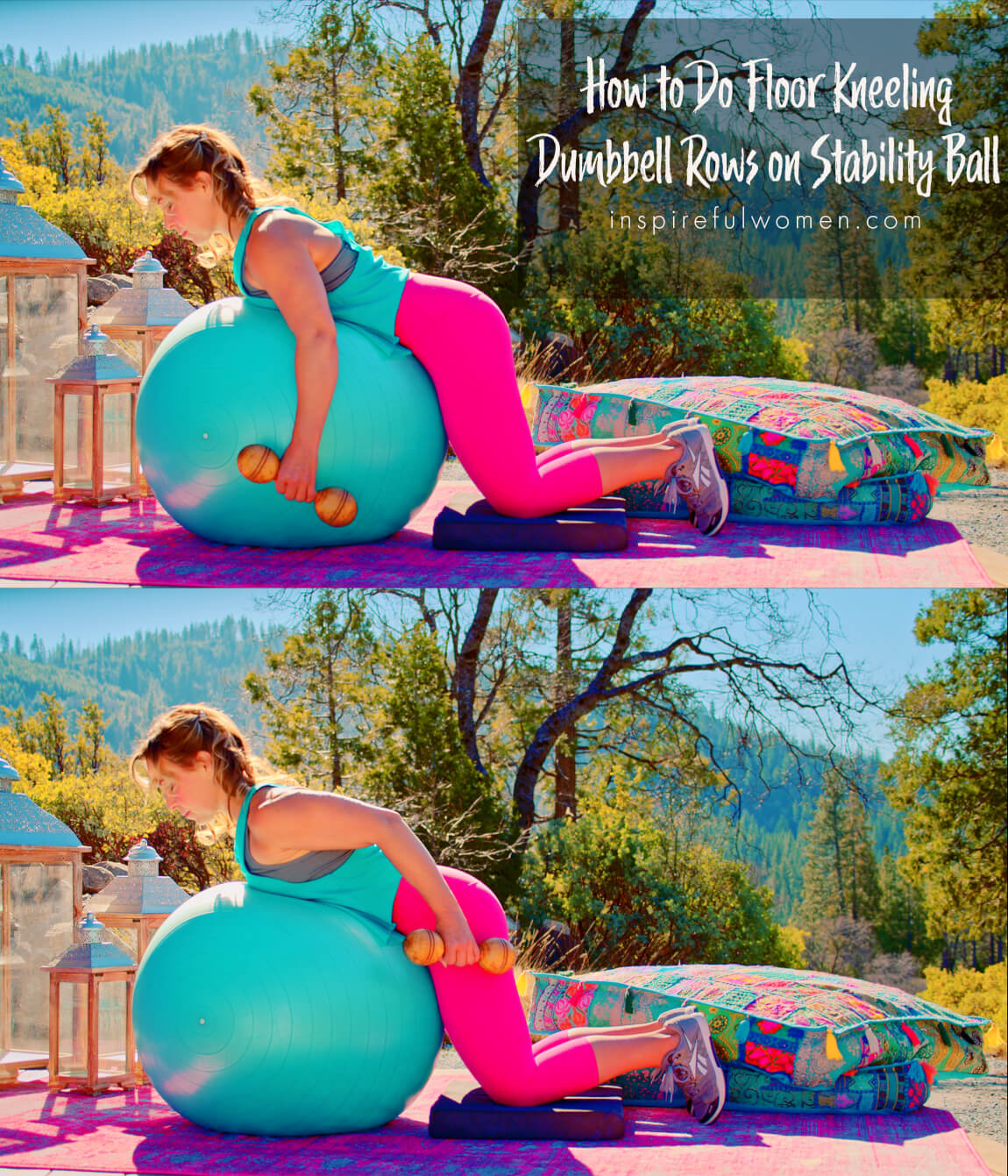 how-to-do-floor-kneeling-two-arm-dumbbell-rows-on-stability-ball-lats-exercise-at-home-side-view