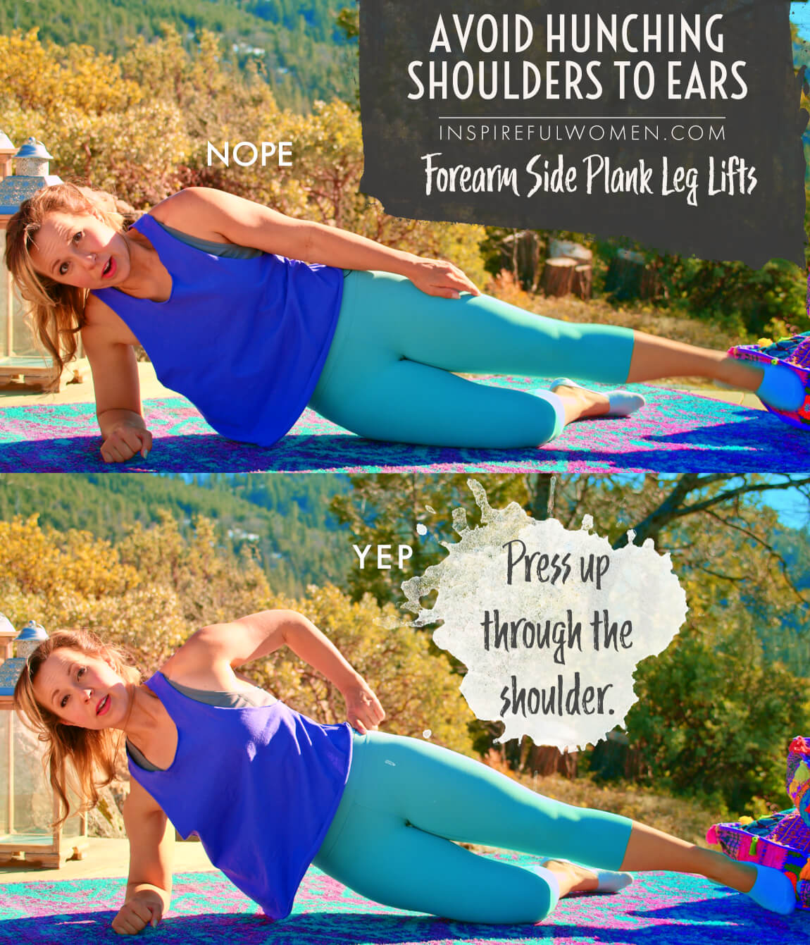 avoid-hunching-shoulders-to-ears-forearm-side-plank-leg-raise-glute-exercise-proper-form