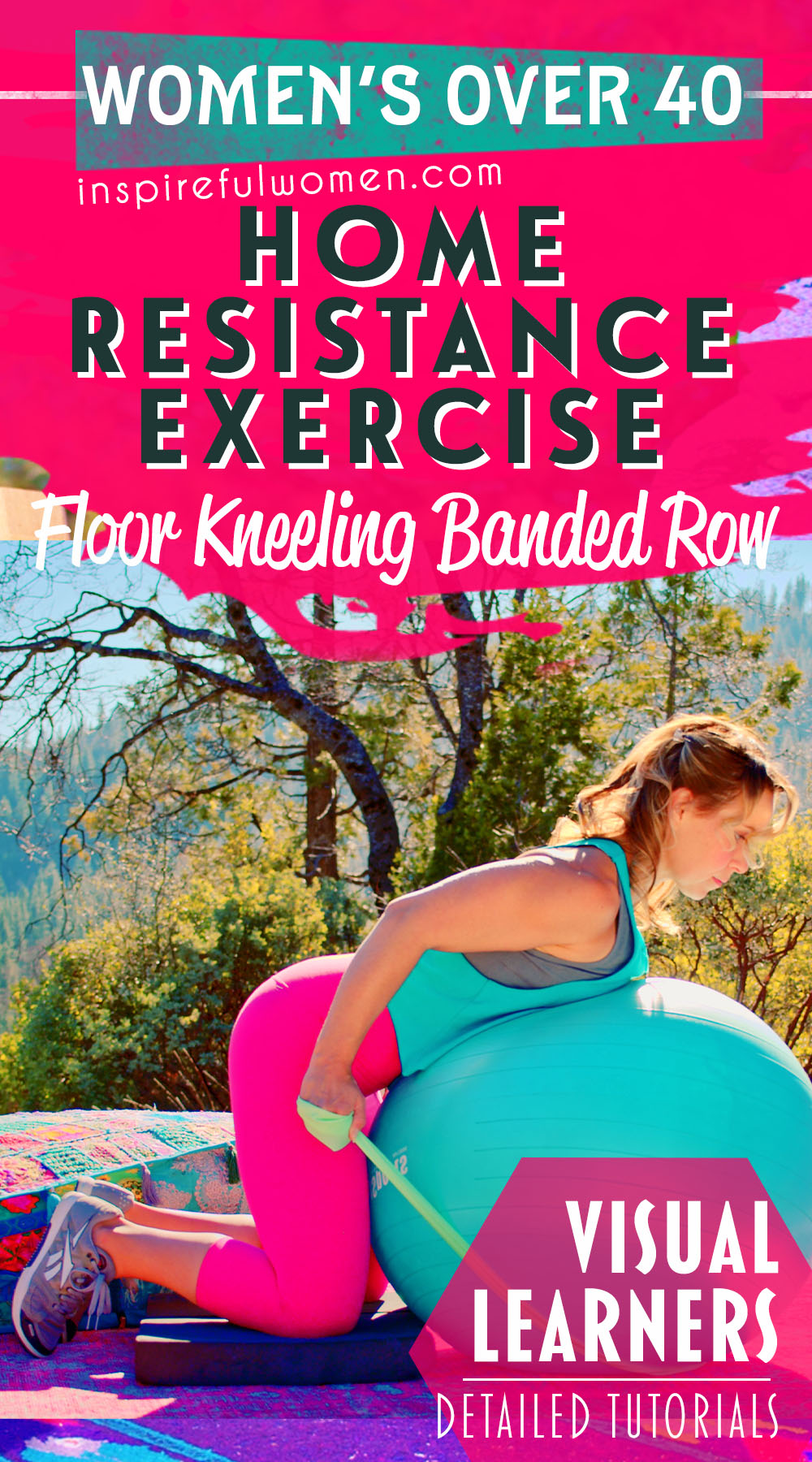 floor-kneeling-banded-row-on-stability-ball-home-exercise-women-over-40
