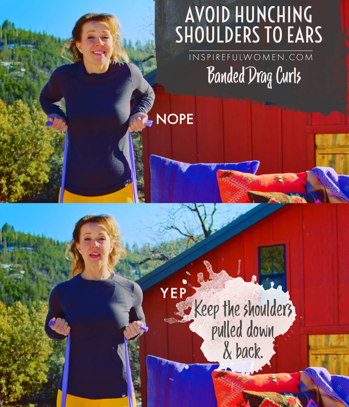 avoid-hunching-shoulders-to-ears-resistance-band-drag-curls-common-mistakes