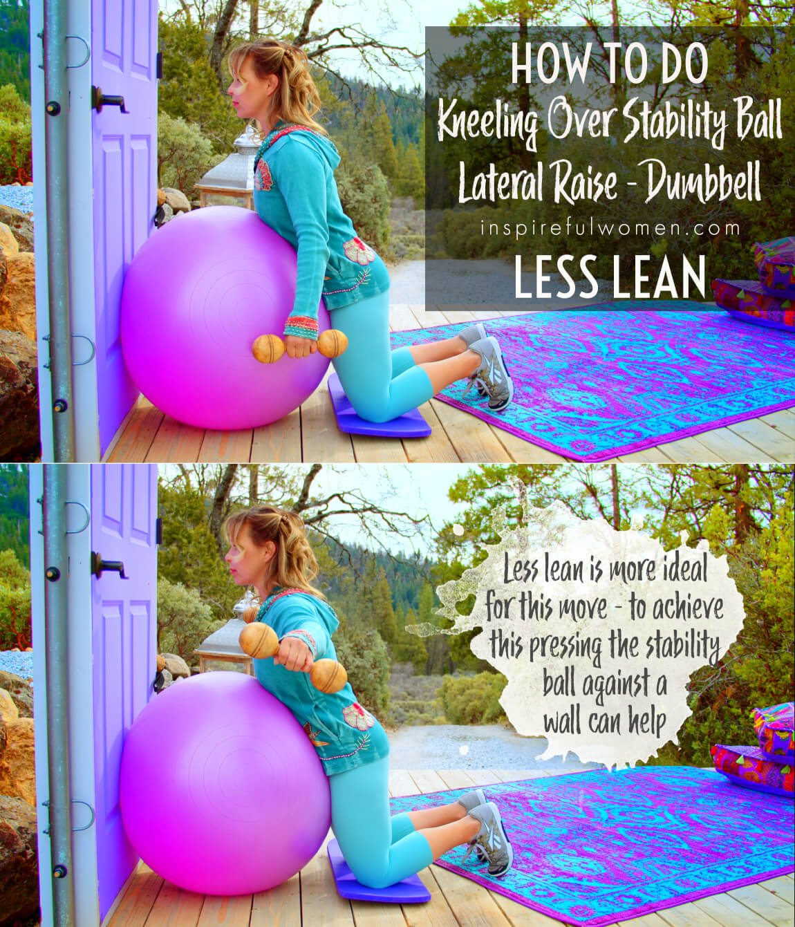 how-to-do-kneeling-over-stability-ball-lateral-raise-dumbbell-delt-exercise-at-home-women-over-40