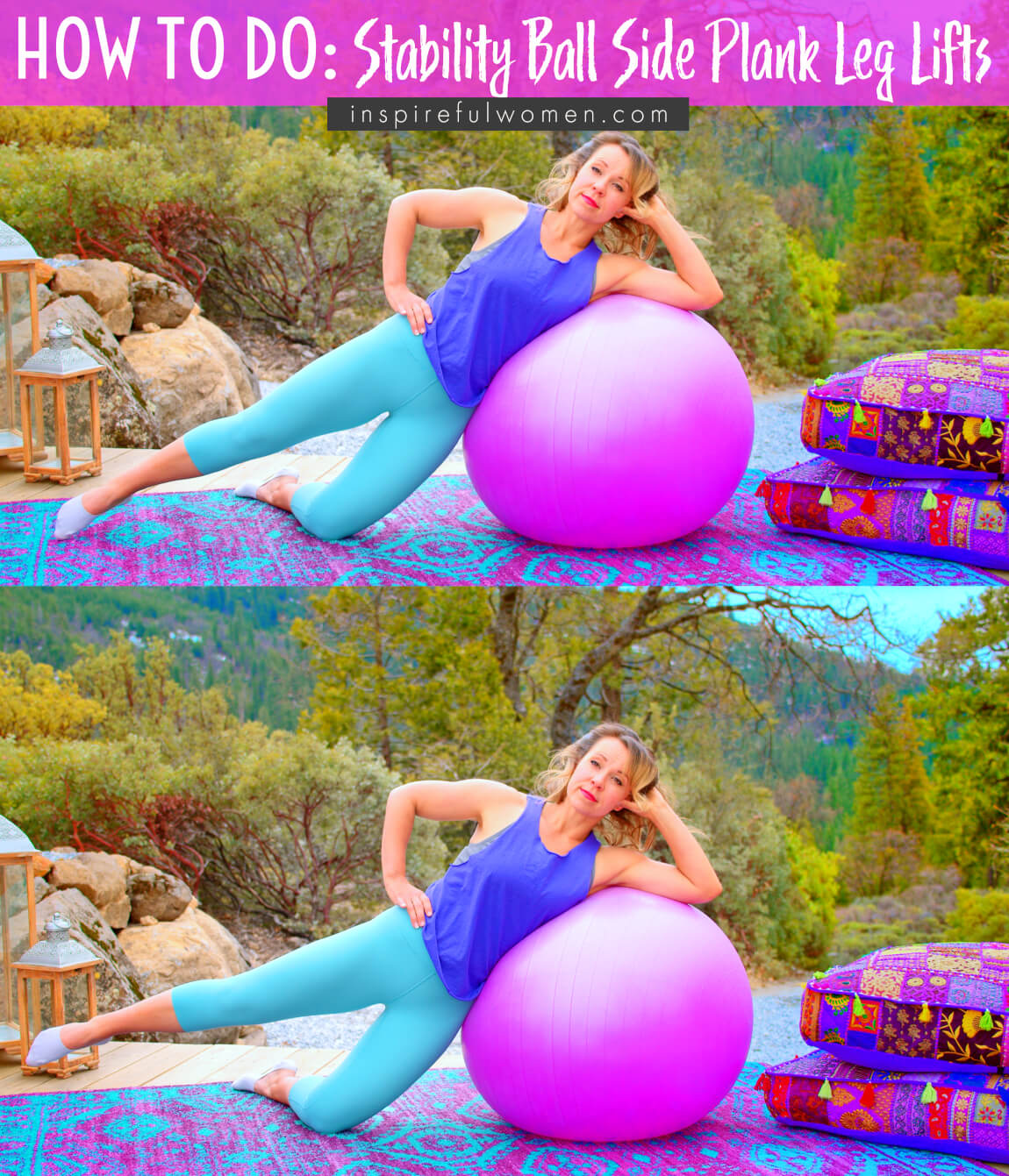 how-to-stability-ball-side-plank-leg-raises-glutes-workout-at-home-women-over-40