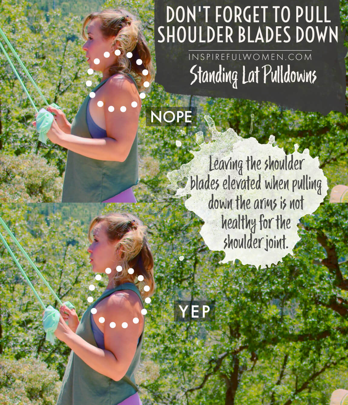 avoid-hunching-shoulders-standing-banded-lat-pulldowns-home-back-exercise-common-mistakes