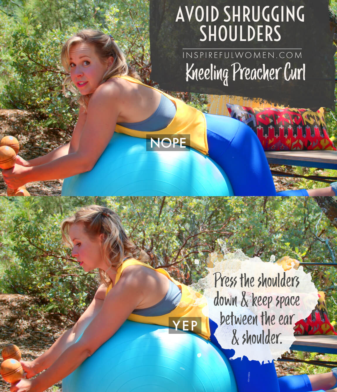 avoid-shrugging-shoulders-preacher-curl-at-home-dumbbells-stability-ball-kneeling-no-gym-common-mistakes