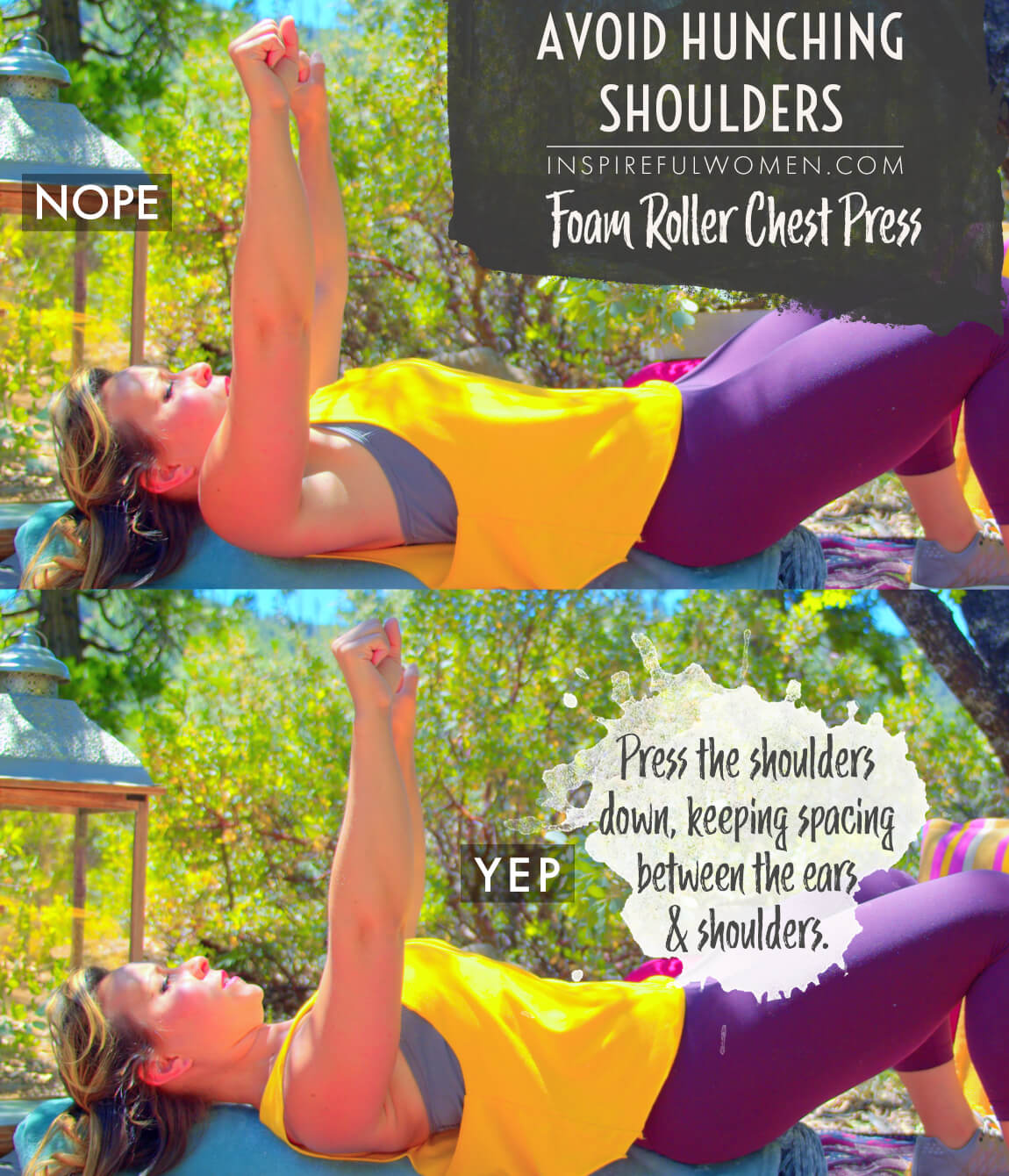 avoid-hunching-shoulders-foam-roller-chest-press-dumbbell-resistance-band-chest-exercise-common-mistakes