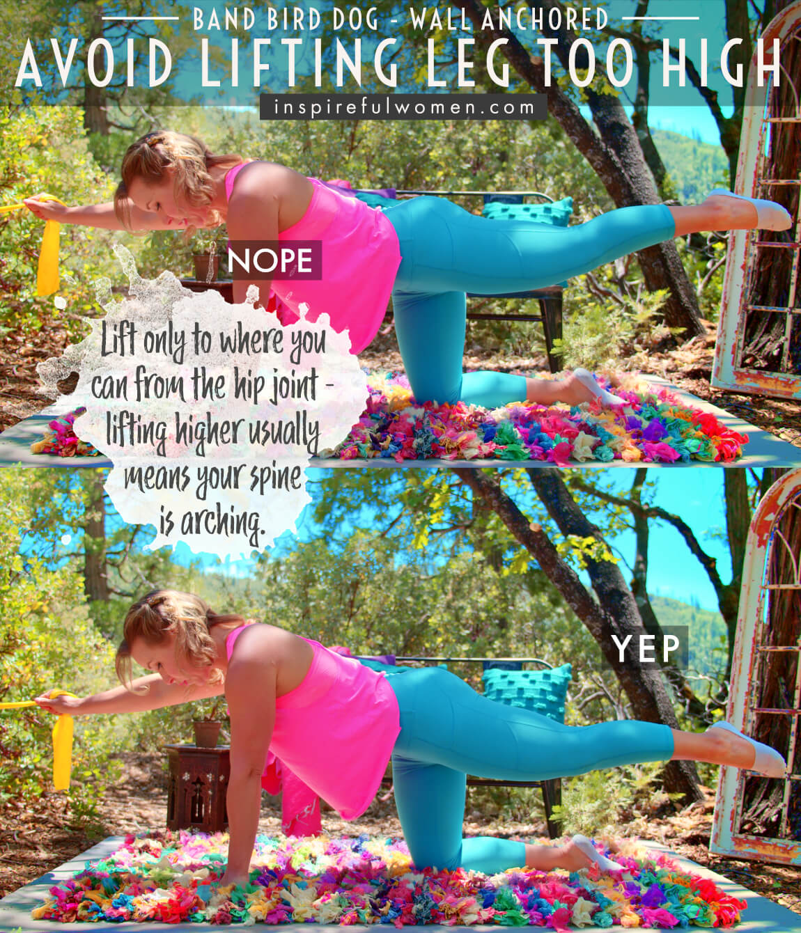 avoid-lifting-leg-too-high-wall-anchored-banded-bird-dog-home-exercise-common-mistakes