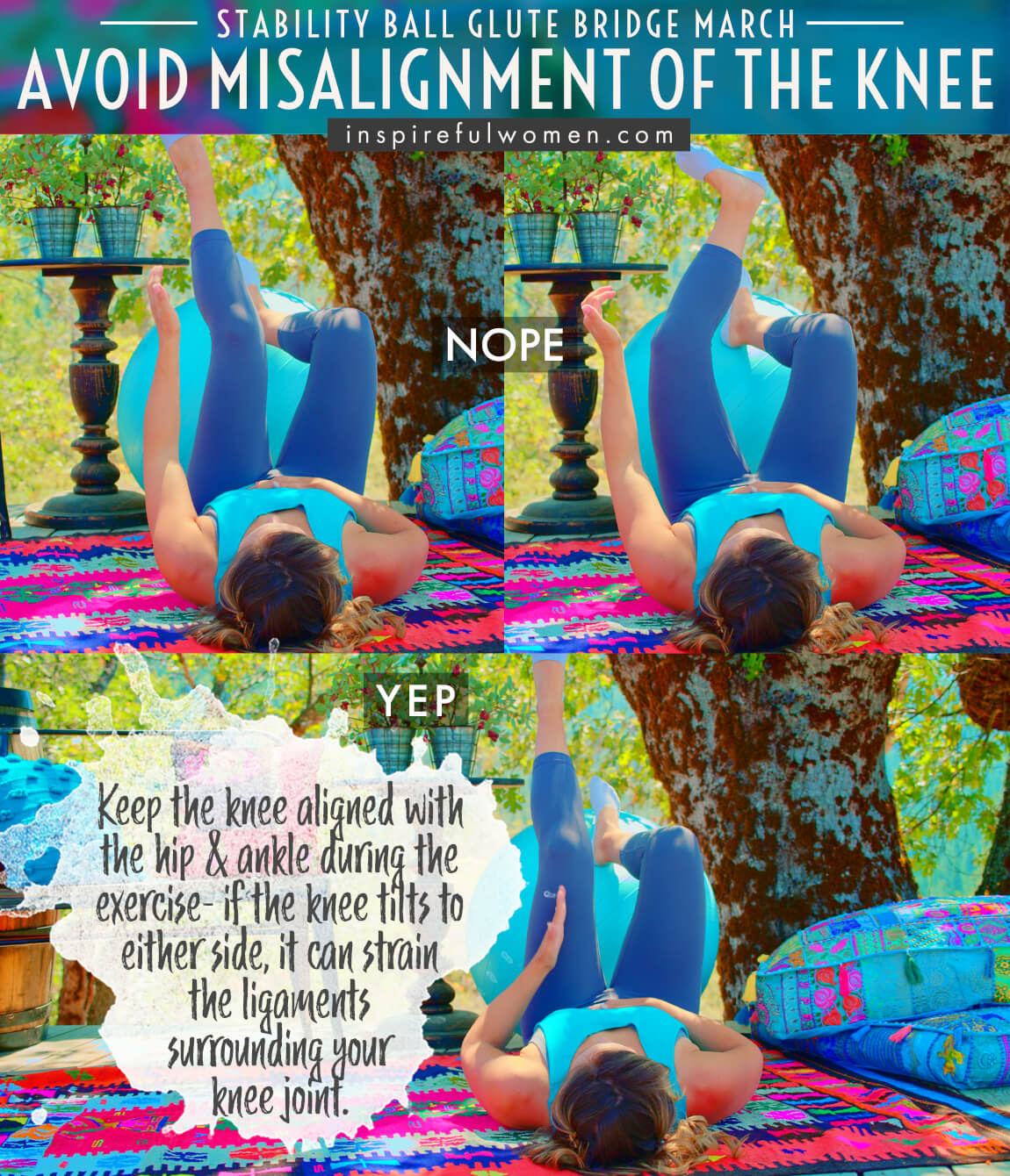 avoid-misalignment-of-the-knee-marching-stability-ball-glute-bridge-common-mistakes