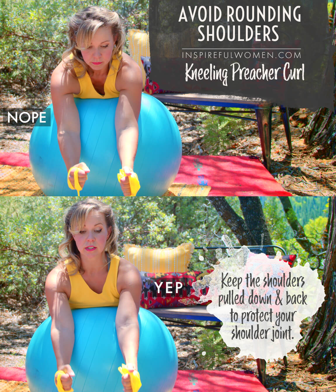 avoid-rounding-shoulders-kneeling-preacher-curl-at-home-banded-stability-ball-no-gym-common-mistakes