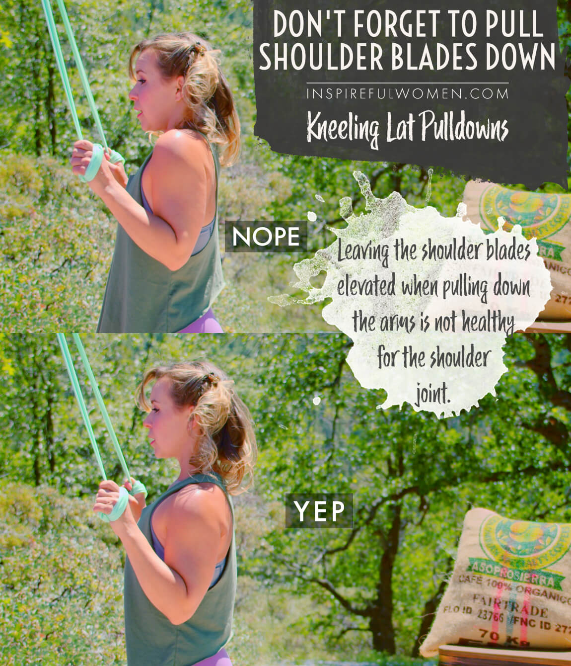 avoid-shoulder-hunching-kneeling-banded-lat-pulldowns-home-back-exercise-common-mistakes