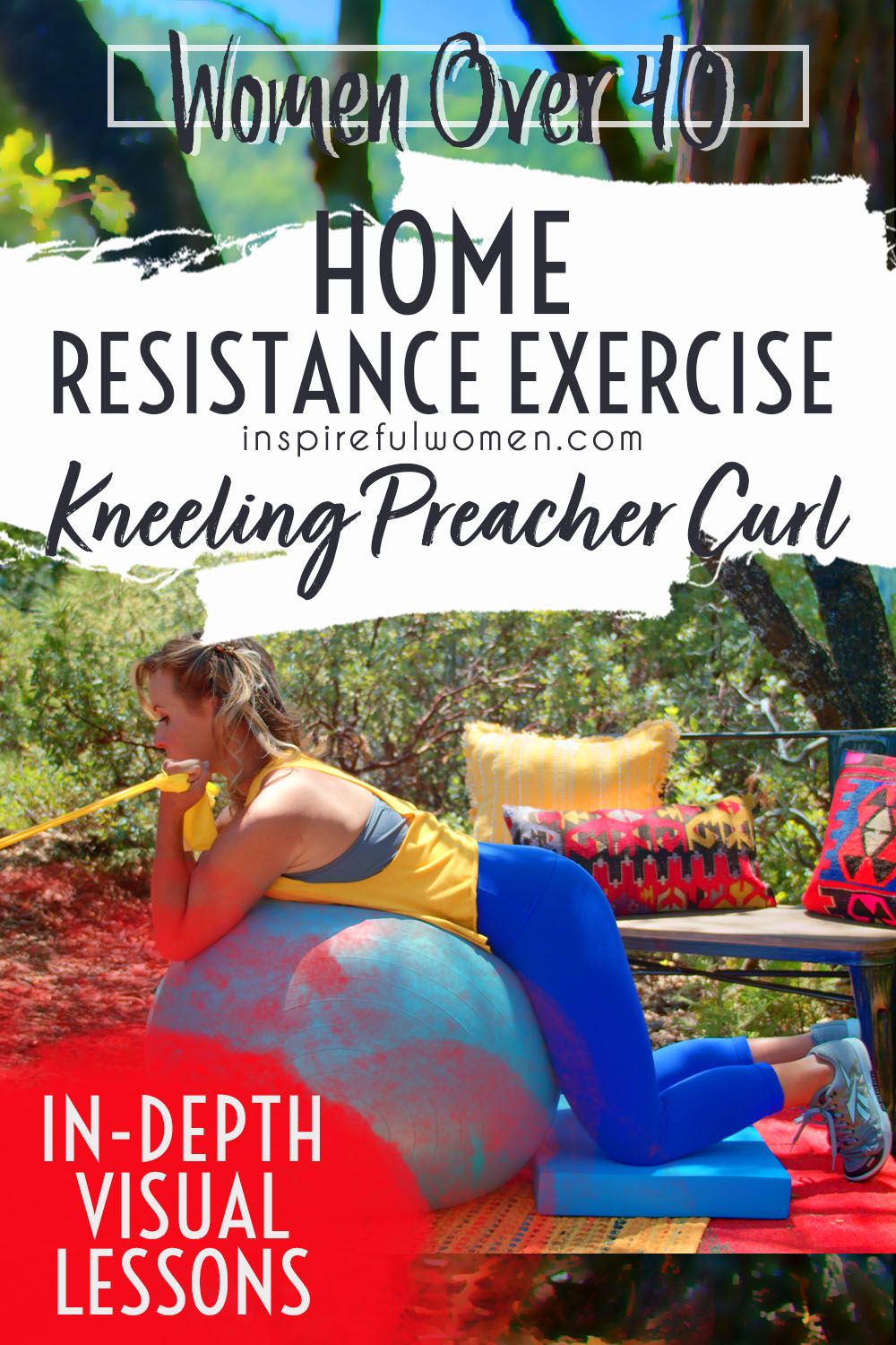 kneeling-preacher-curl-at-home-banded-stability-ball-resistance-band-no-gym-biceps-exercise-women-40+