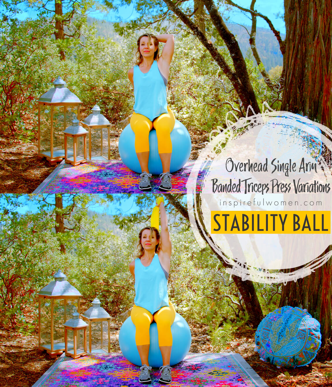stability-ball-banded-single-arm-overhead-triceps-extension-variation