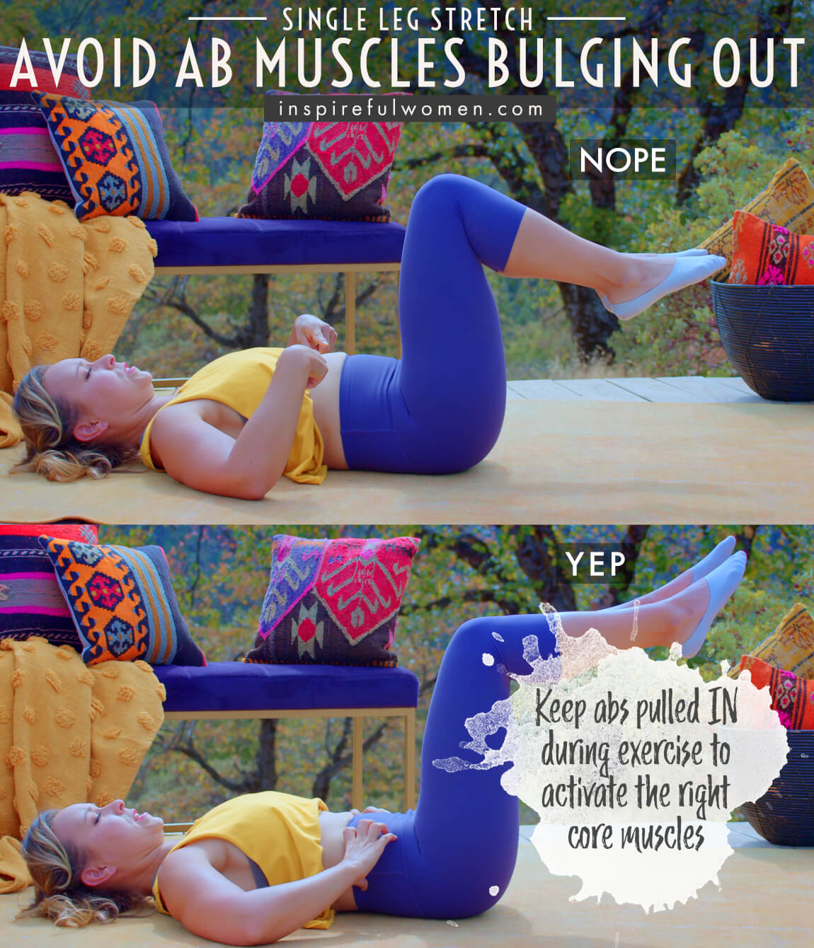 avoid-ab-muscles-bulging-out-single-leg-stretch-pilates-core-exercise-proper-form