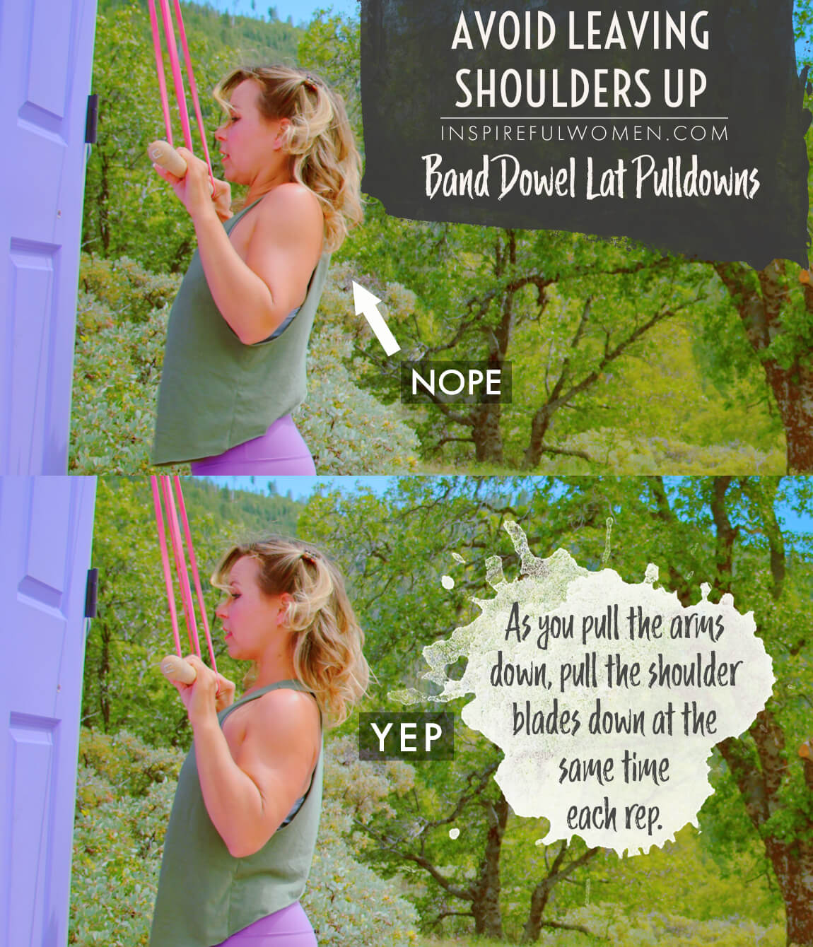 avoid-leaving-shoulders-up-dowel-banded-lat-pulldowns-exercise-common-mistakes