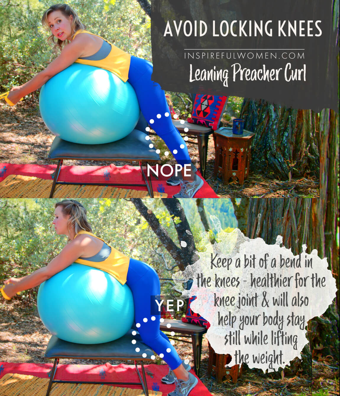 avoid-locking-knees-leaning-preacher-curl-at-home-banded-stability-ball-resistance-band-no-gym-proper-form