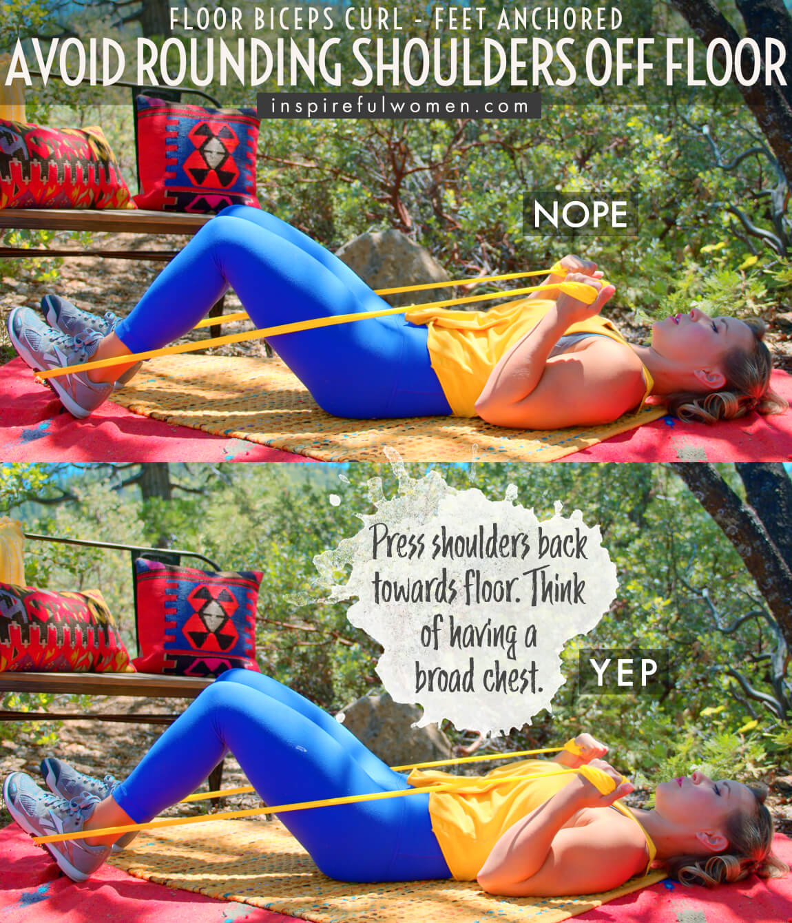 avoid-rounding-shoulders-off-floor-supine-lying-banded-bicep-curls-feet-anchor-exercise-common-mistakes