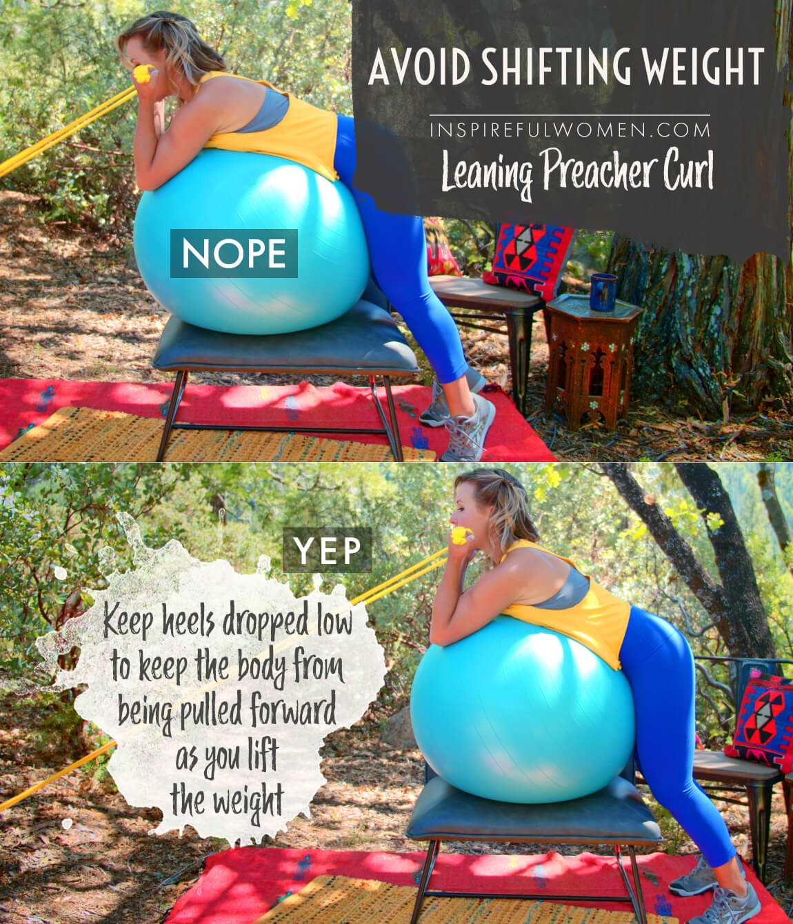 avoid-shifting-weight-standing-preacher-curl-at-home-banded-stability-ball-resistance-band-no-gym-common-mistakes