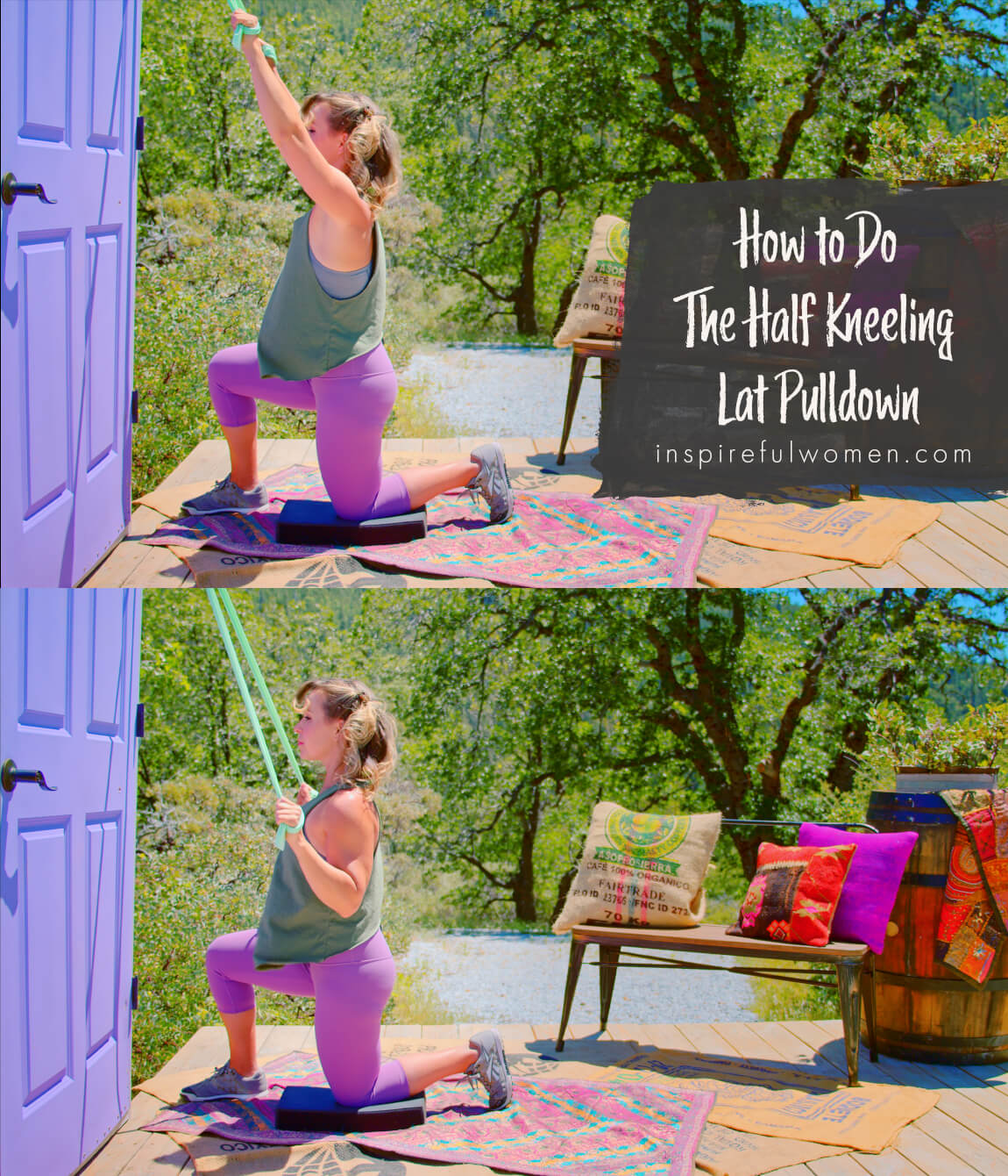 how-to-half-kneeling-banded-lat-pulldowns-home-resistance-band-lats-back-exercise-women-40+