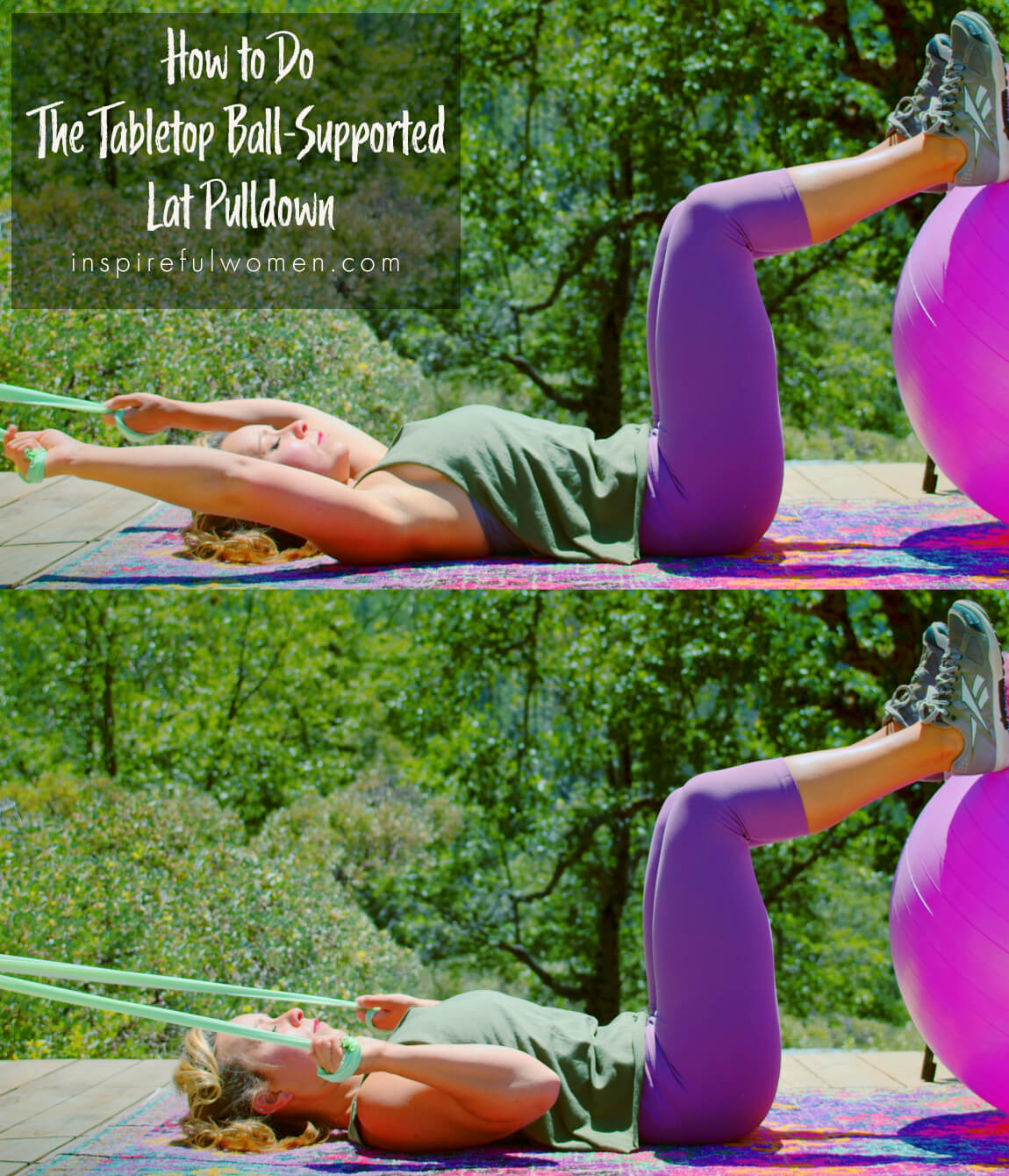 how-to-supine-tabletop-legs-supported-stability-ball-banded-lat-pulldowns-latissimus-dorsi-resistance-band-home-back-exercise