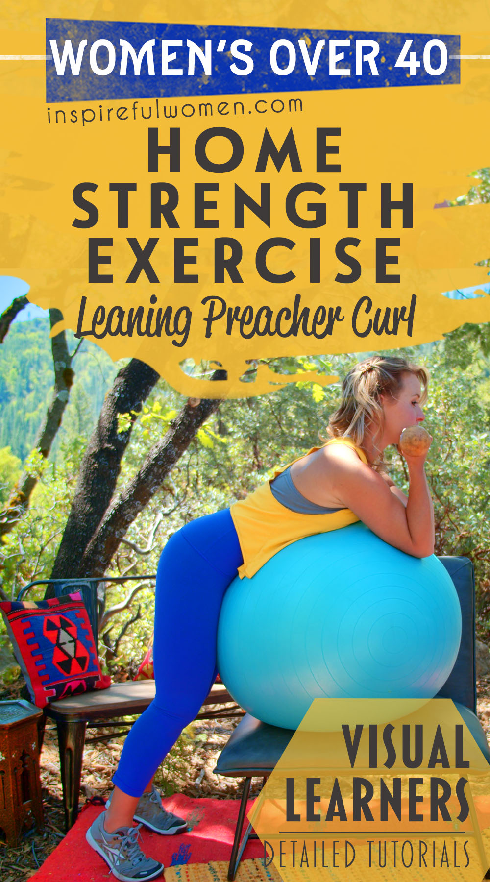 leaning-preacher-curl-at-home-dumbells-stability-ball-no-gym-biceps-exercise-women-40-plus