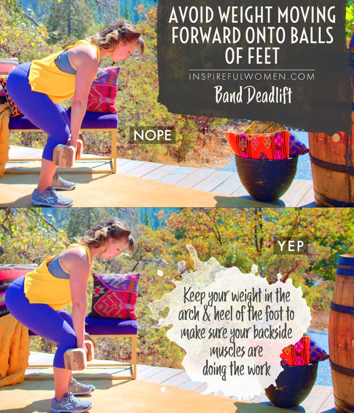avoid-weight-moving-forward-onto-balls-of-feet-banded-dumbbell-deadlift-exercise-common-mistakes