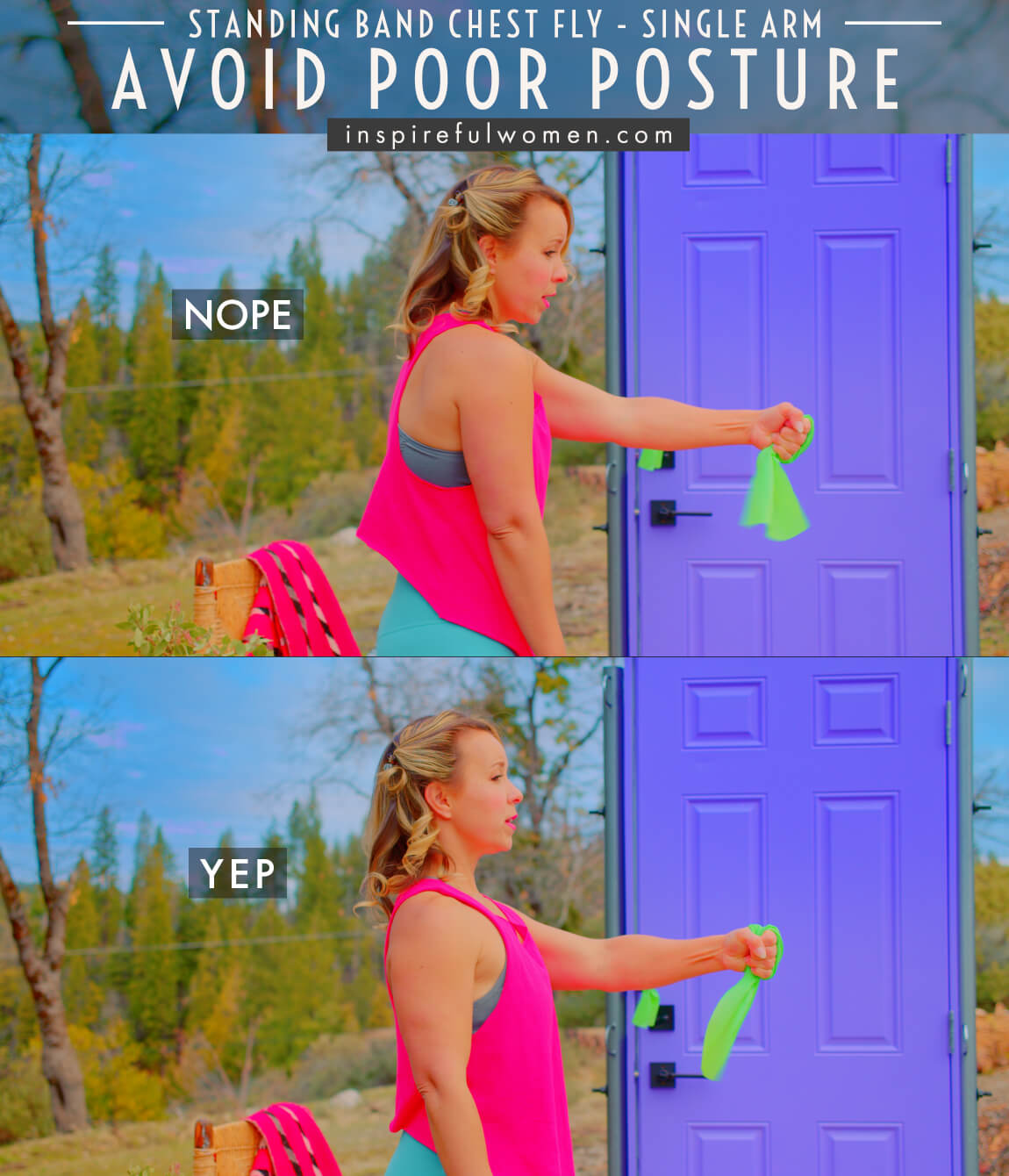avoid-poor-posture-single-arm-standing-band-chest-fly-exercise-common-mistakes
