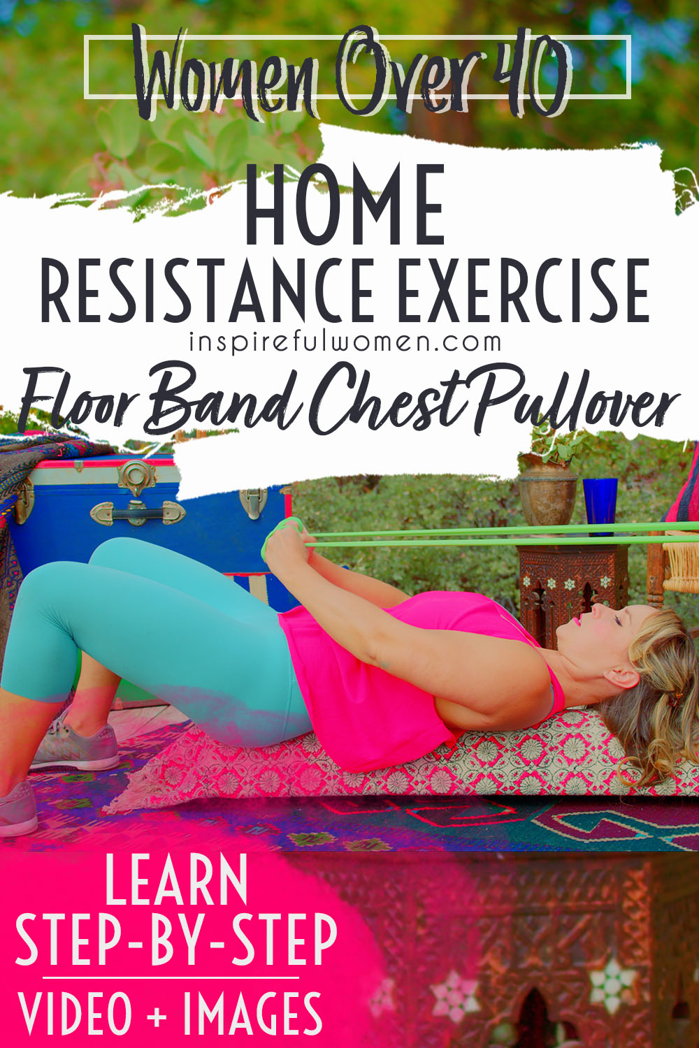 floor-resistance-band-chest-pullover-foam-roller-pectoralis-lats-triceps-workout-women-40+