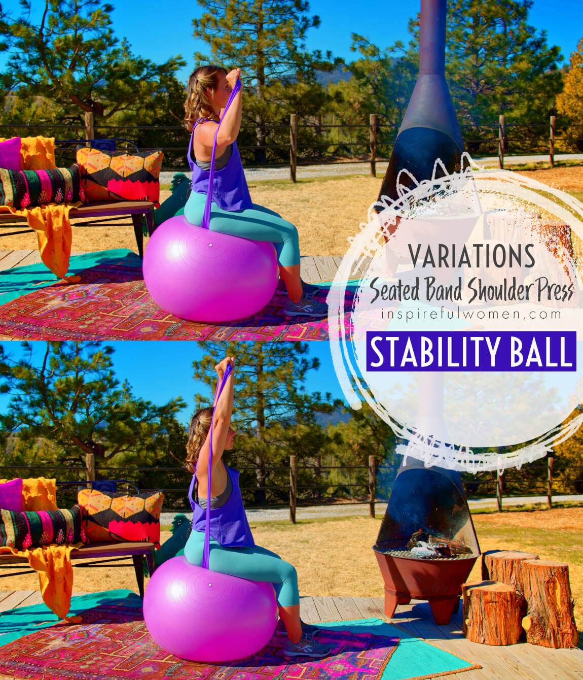 stability-ball-seated-resistance-band-shoulder-press-variation