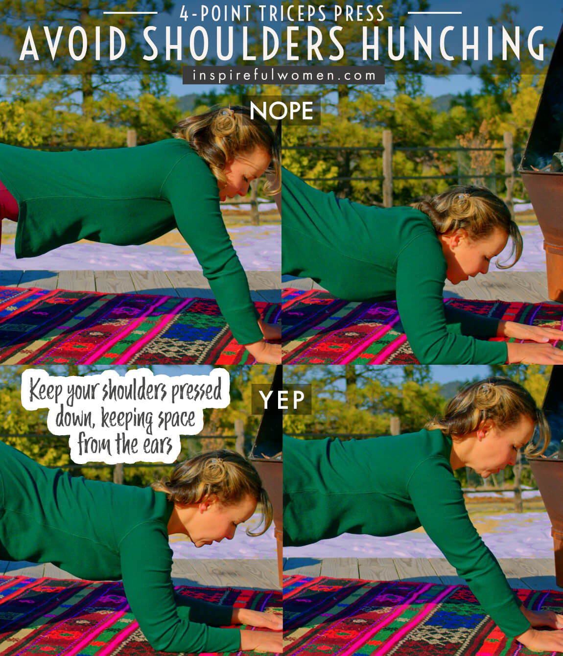 avoid-shoulders-hunching-up-to-ears-4-point-triceps-press-extension-arm-exercise-common-mistakes