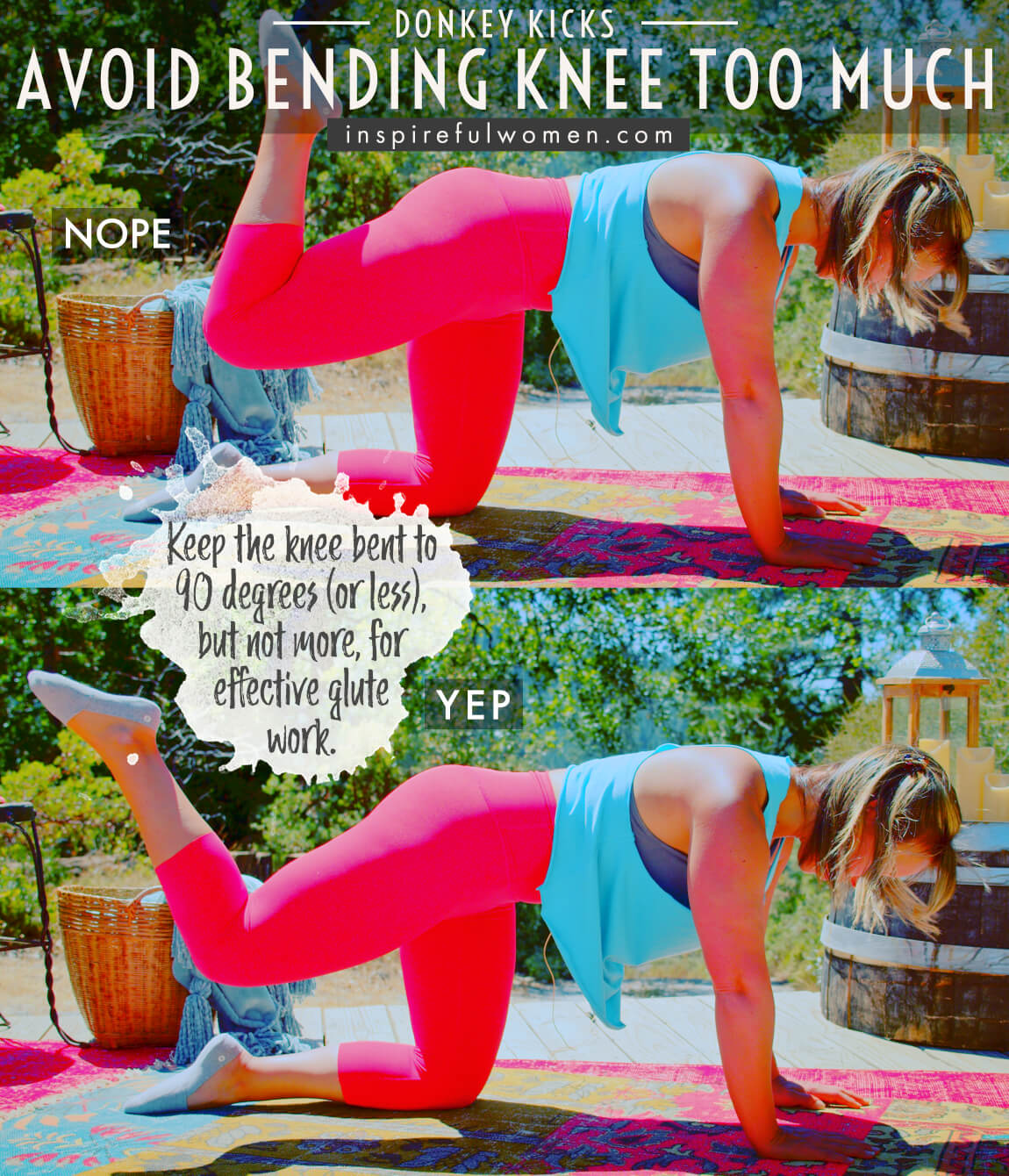 avoid-bending-knee-too-much-donkey-kicks-glute-exercise-common-mistakes