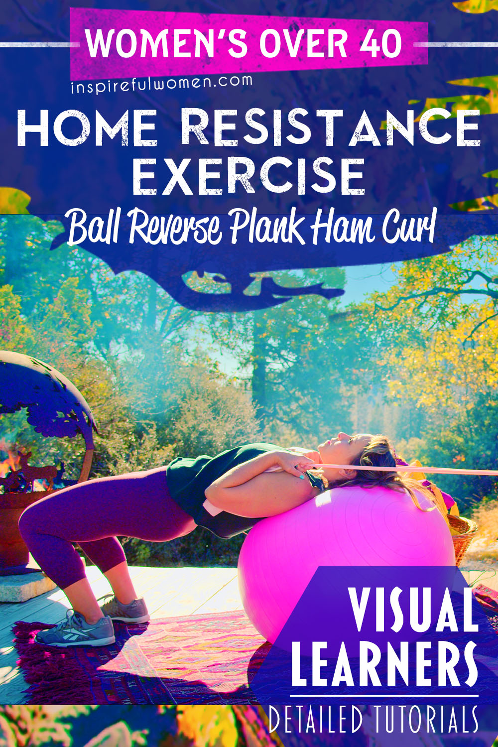 yoga-ball-reverse-plank-band-hamstring-curl-one-leg-hamstring-exercise-at-home-women-over-40